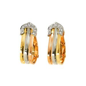 Cartier 2C Trinity Diamond Earrings Clip-on 18K YG PG WG 750 90284206